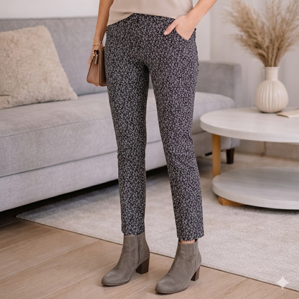 Jasmine & Juliana Black/White floral print skinny Cigarette Pants size 4